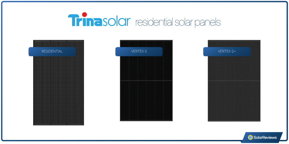 Trina Solar's residential solar panels side by side: the Residential, Vertex S, and Vertex S+ panels